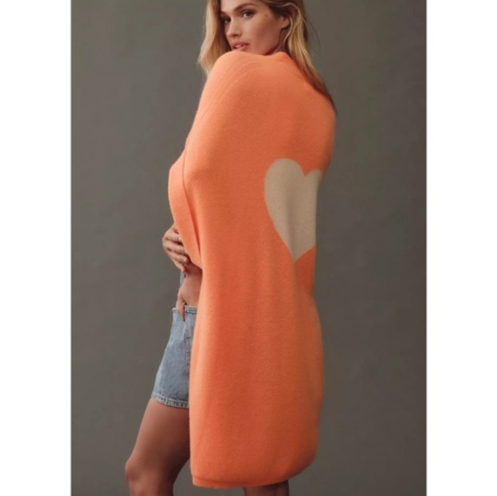Pilcro Cashmere Rare Orange Open-Front Heart Cardigan - Picture 1 of 5